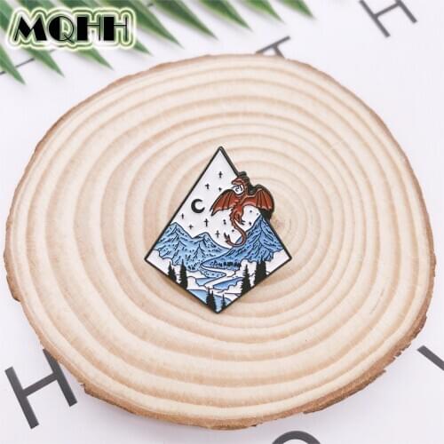 Cartoon Punk Alloy Jewelry Mountain Peak Sun Moon Dinosaur Dragon Enamel Brooch Badge Pin Clothes Bag Accessories Jewelry Gift