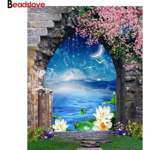 5D Diamond Embroidery Window Lotus Flowers Cross Stitch Crystal Picture of Rhinestones Mosaic Kits Diy Diamond Painting Sakuras