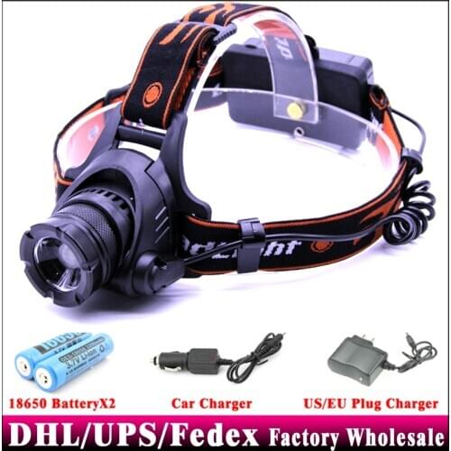 DHL 100PCS 2000LM Powerful U2 LED Headlamp Led Linterna Headlight 2x18650 Battery Direct Charger