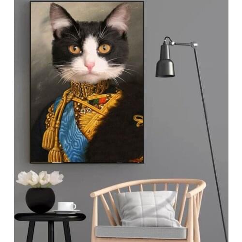 Vintage Style Animals Deer Cat Dog Portrait Canvas Painting Posters and Prints Nordic Wall Picture for Living Room Decoration