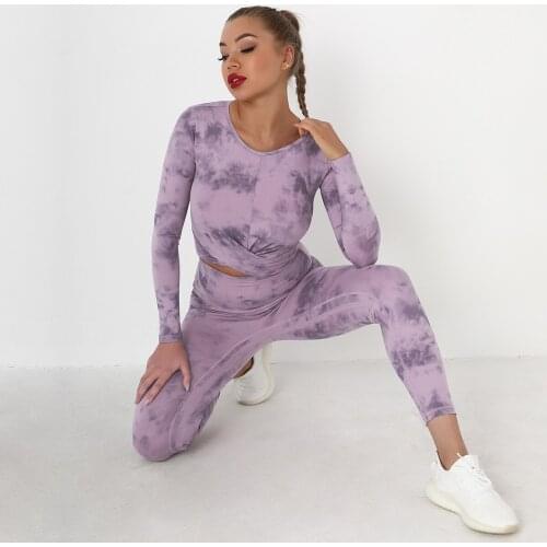 New tie dye Yoga suit naked sense hair grinding exercise long sleeve fitness exercise pants Yoga Fitness suit for women