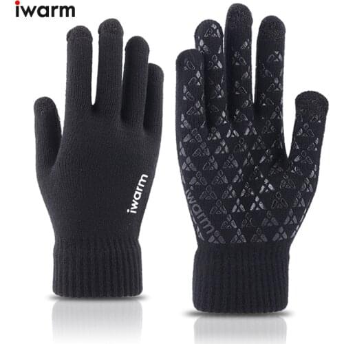 Touch Screen Gloves Winter Warm Knitting Plus Velvet Women and Men Couples Wool Custom Plus Velvet Non-Slip Outdoor Black Women