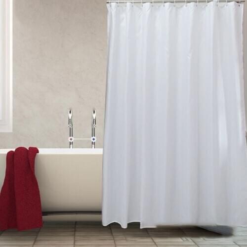 Simple Home decor Solid color white Waterproof Shower Curtain polyester fabric for bath bathroom hotel decoration with Hooks