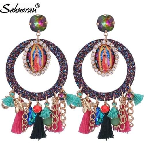 Sehuoran Tassel Earrings For Woman Angle Round Pendients Long Dangle Earrings Boho Statement Earrings Fashion Jewelry Oorbellen