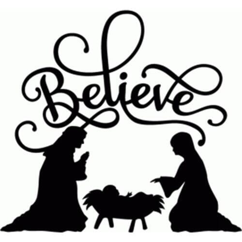 " BELIEVE NATIVITY FLOURISH " Vinyl Christmas Decal sticker for glass block shadow box