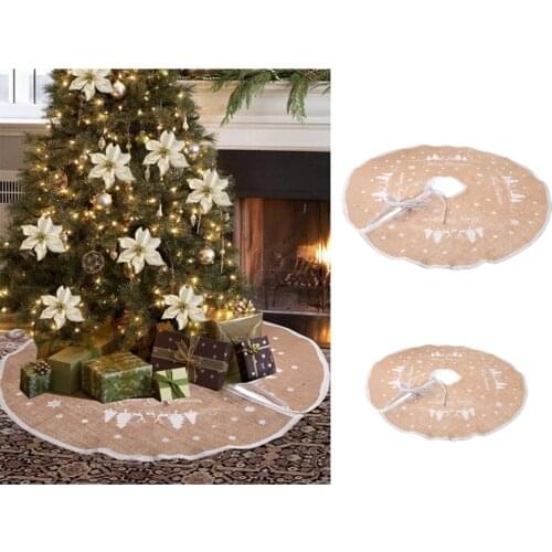 Vintage Burlap Christmas Tree Skirt Stands Xmas Ornament Decor 80/120cm for Home Shop Office Holiday Ornament