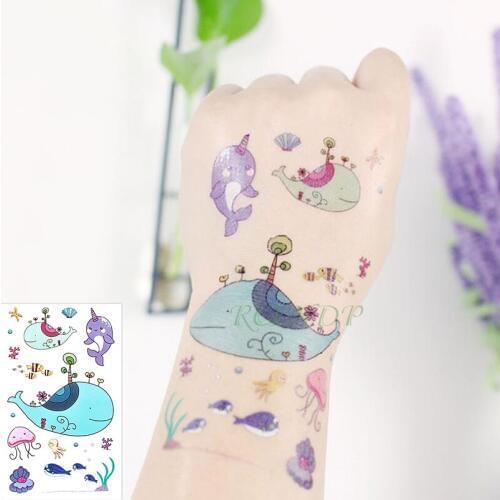 Waterproof Temporary Tattoo Sticker Dolphin Whale Jellyfish Octopus Fish Sea Fake Tatto Flash Tatoo Tatouage for Girl Women Kids