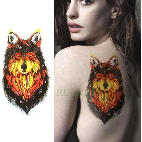 Waterproof Temporary Tattoo Sticker wolf wolevs head Fire Fake Tatto Flash Tatoo Large size Leg Arm back tato for Women Men girl