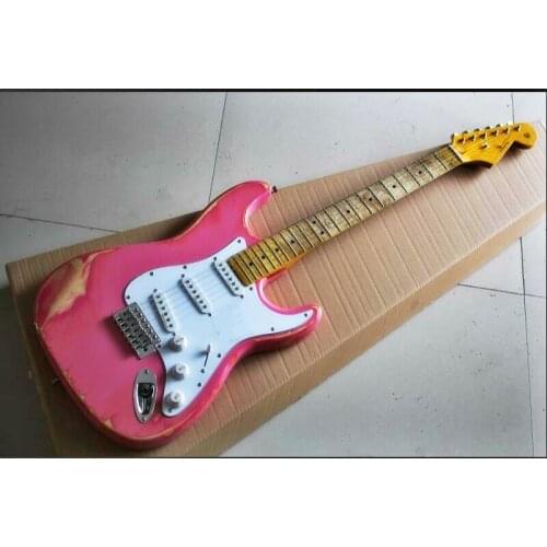 Top quality FPST-1048 antiqiue do old pink color solid body white pickguard electric guitar, Free shipping