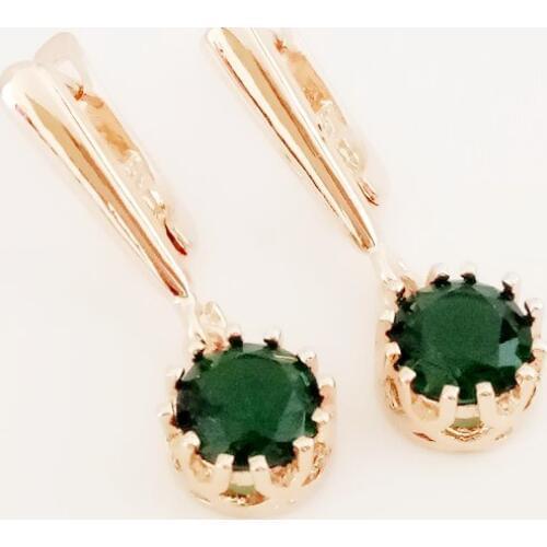 New Earring 585 Gold Color Jewelry Office Luxury Women Earrings Round Green Cubic Zircon Long Drop Earrings