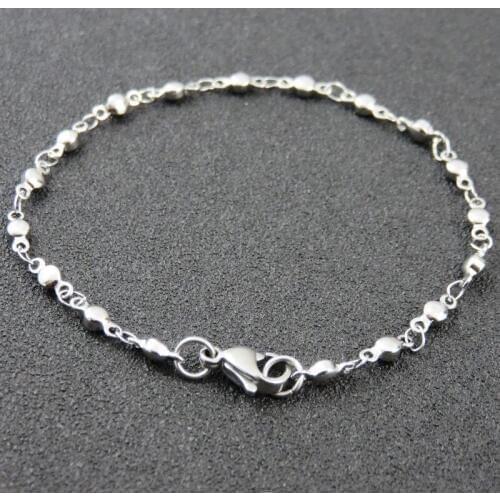 Women Bracelet, 3mm Solid Bead Chain Bracelet, Fashion Stainless Steel Jewelry, Gift Jewelry