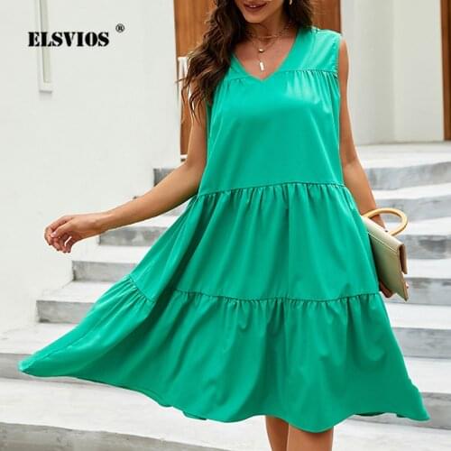 Women New Summer 2021 V-neck Dress Green Solid Color Bohemian Beach Dress Casual Elegant Sexy Off Shoulder Party Dresses Vestido