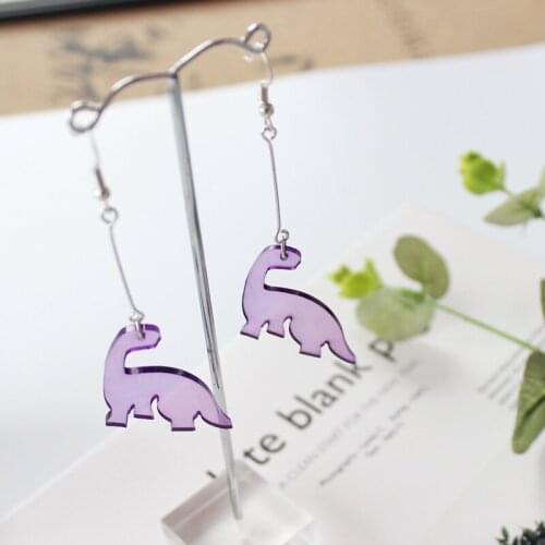 1 Pair Purple Transparent Acrylic Alloy Women Fashion Cartoon Dinosaur Earrings Ear Clip Cute Style Earring Jewelry 2021 New