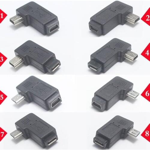 1pcs 90 Degree Left & Right Angled Mini USB 5pin Female to Micro USB Male Data Sync Adapter Plug Micro USB To Mini USB Connector
