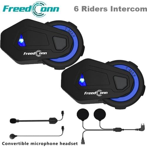 2PCS FreedConn T-MAX C/E Motorcycle Bluetooth Helmet Headset Intercom Group Talk 1000M 6 Riders V4.1 Interphone FM Radio Headpho