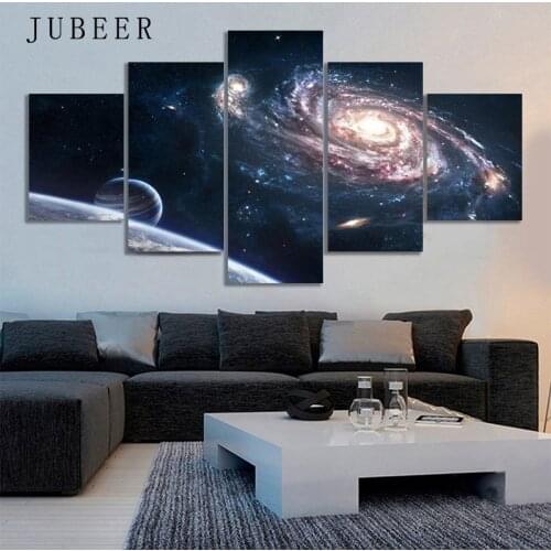 5 Panel Planet Universe Space Pictures Canvas Painting Starry Sky Poster Print Earth Moon Picture for Living Room HomeDecor
