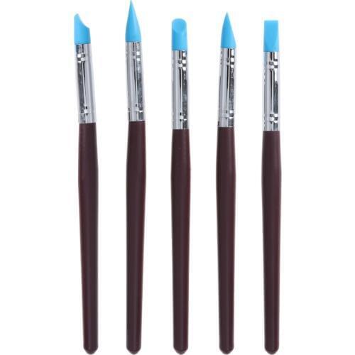 5pcs Artist Paint Brush Set Colorful Professional Silicon Brushes Blender for Painting Masking Fluid Clay Molding (Dark Red)