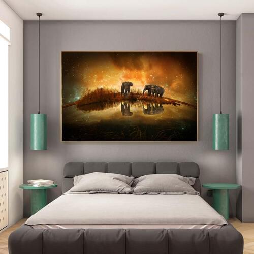 Abstract Gold Could African Elephant Canvas Painting Wild Animal Posters and Prints Modern Wall Art Picture Living Room Cuadros