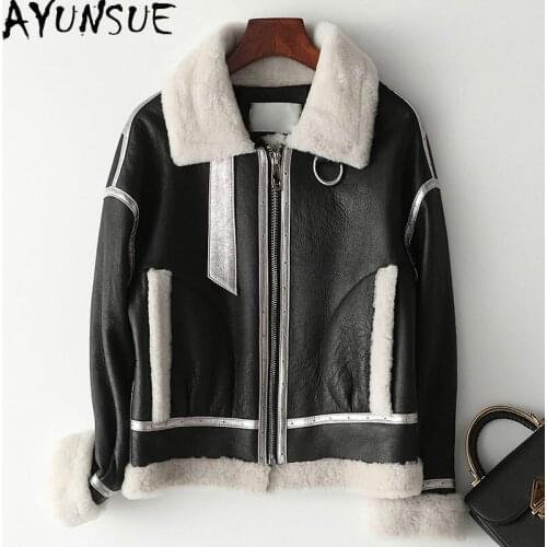 AYUNAUE Natural Fur Coat Female Short Womens Jacket Winter Clothes Women Sheep Shearling Motorcycle Mujeres Abrigos 090302 457