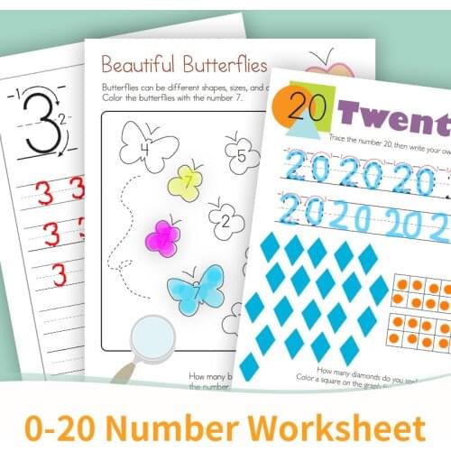 Baby English 1-20 Number Writing Workbook Preschool Teaching Educational Toys for Children Worksheets Kids Classroom Supplies