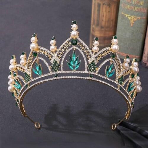 Baroque Pearl Crystal Tiaras And Crowns Geometry Princess Pageant Headband Wedding Hair Accessories Evening Dress Bridal Jewelry
