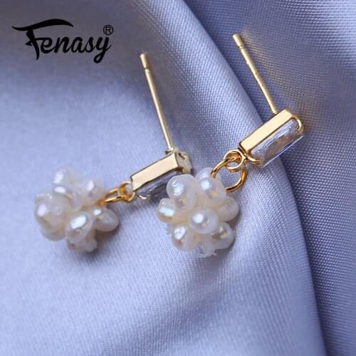 FENASY Natural Freshwater Pearl Gold Color Drop Earrings Ball Shape Romantic Wedding Engagement Party Jewelry