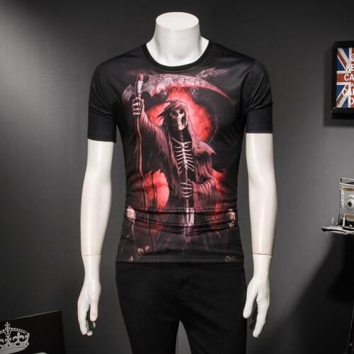 Death devil cartoon pattern digital printing fancy short-sleeved t shirt Summer 2018 New quality cotton luxury t shirt men M-3XL