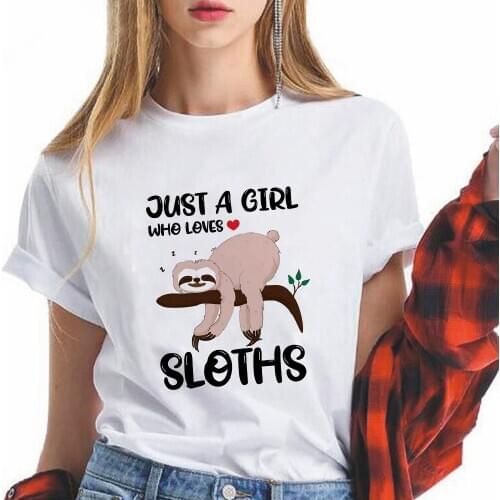 Gym Punk Aesthetic Clothes Sloth T shirt Kawaii Women T-shirts Hipster Cute Harajuku Europe America White 2020 Summer Fashion