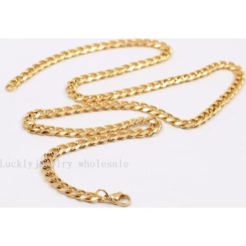 GNAYY free shipping 5pcs/ Lot in bulk Jewelry stainless steel Gold 5mm Curb chain necklace 18''-28'' For mens