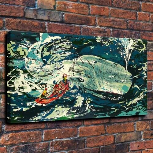 LeRoy Neiman HD Print Modern Abstract Blue Whale Water Oil Painting on Canvas Poster Wall Art Picture for Living Room Home Decor