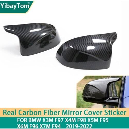 2pcs Genuine Real Carbon Fiber Side rearview Mirror cover caps Sticker For BMW X3M F97 X4M F98 X5M F95 X6M F96 X7M F94 2019-2022