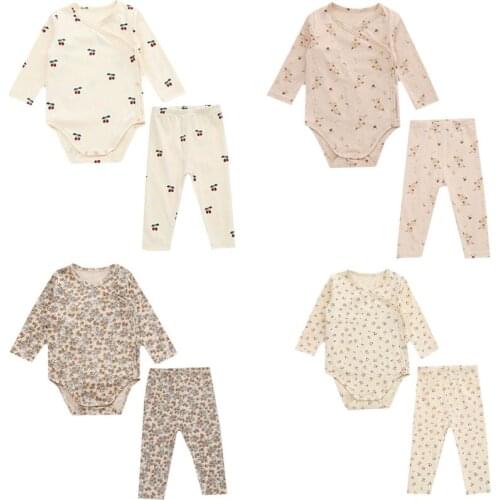 Korean Style Infant Baby Boys Girls Clothes Suit Cotton Jumpsuit+Pants Spring Autumn Toddler Baby Boys Girl Pajamas Suit