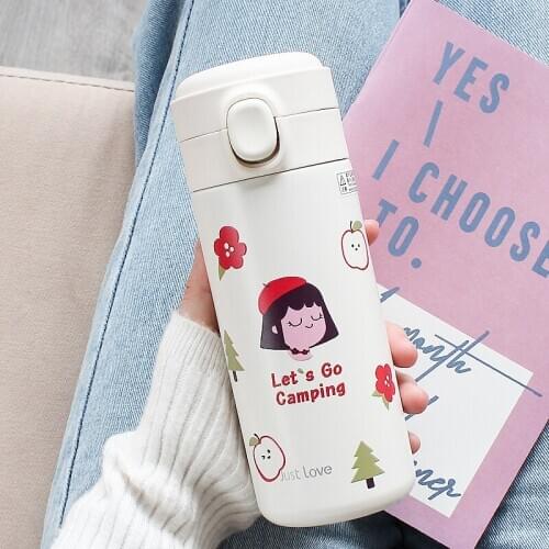 Creative Stainless Steel Thermos Water Bottle Cute Kids Fresh Bottles Portable Leak Proof Girls Straight Vacuum Drinking Cups