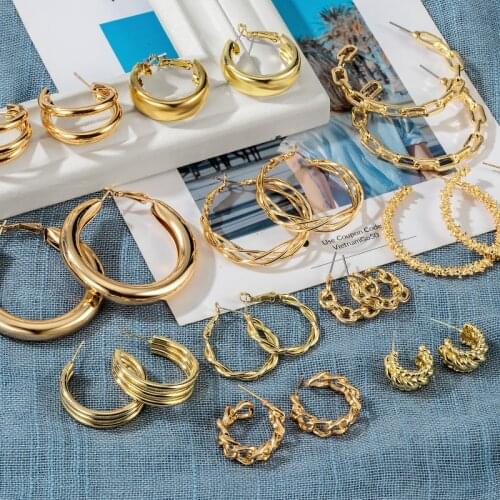 Fashion Vintage Round Earrings For Women Statement Gold Silver Metal Geometric Hanging Earrings 2021 Trend Female Party Jewelry