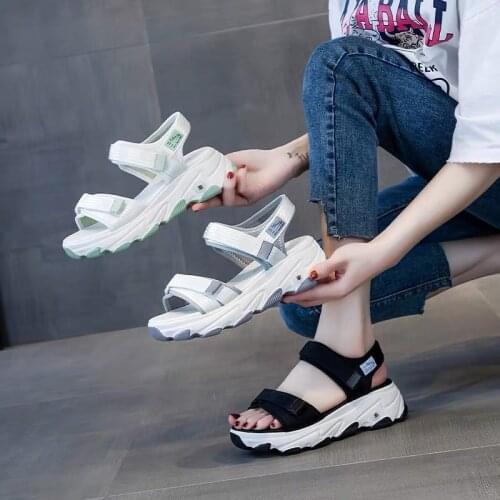 Fashion Womens Thick Bottom Increased Slippers New Summer Non Slip Wear Resistant Velcro Sandals Outdoor Beach Slipper