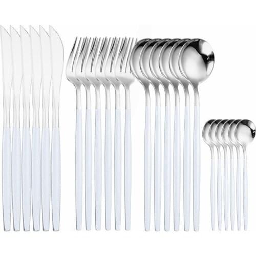 24Pcs Stainless Steel Cutlery Set Spoon Fork Knife Tableware Kitchen Silverware Dinnerware Set Western Dinner Set Dropshipping