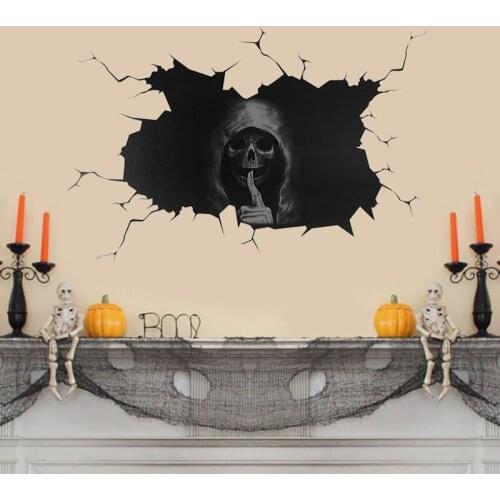 20x30/30x40cm Be Silent Skull Wall Sticker Removable Pvc Sticker Reallike Crack Image For Home Floor Wall Decal Halloween Decor