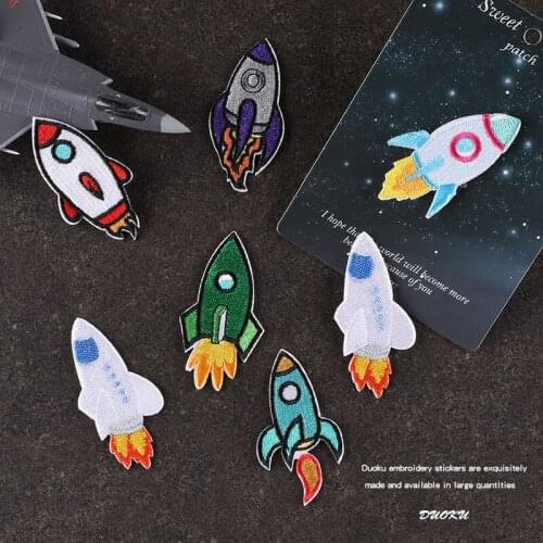 Cartoon Rocket Patch Embroidery Self-adhesive Cartoon Spaceship Patches for Clothing DIY Appliqued Sewing Accessories Applies