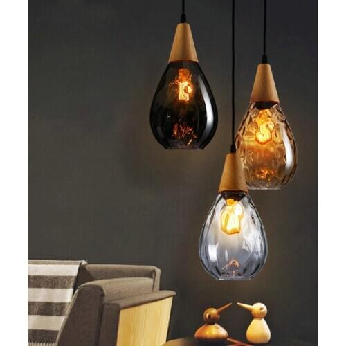 Nordic Wooden&Glass Pendant Light Led Lava Hanging Lamps Living Room Balcony Water Drop Shape Home Decor lights Loft Fixtures