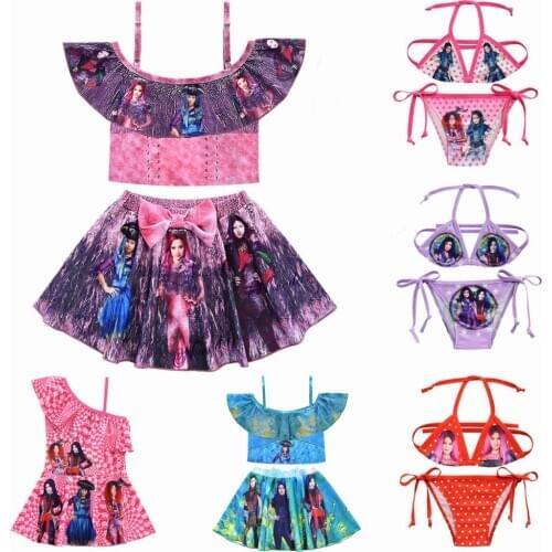 New 2020 Sexy Yong Girl Descendants Bikini Swimsuit Audrey Evil Evie Mal Cosplay Costume Kids Bathing Suit Beach Dress