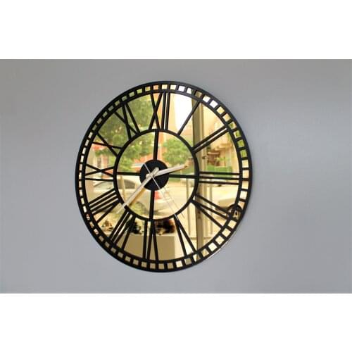 New Design Mirrored Roman Numeral Wooden-Acrylic Decorative Wall Clock