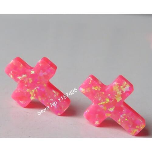 10pcs /lot OP43 Red Cross Opal 9x12mm Synthetic Fire Cross Opal for Necklace Cross Opal for DIY Jewelry