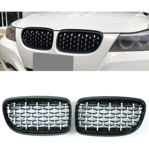 Pair Front Racing Grills for BMW 3 Series E90 2009-2012 330d 320d 316d Diamond Grilles Front Bumper Kidney Grille Mesh
