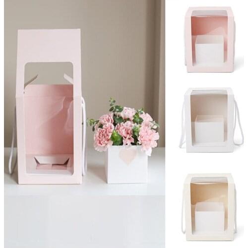 1PC Portable Flower Clear Window Packing Boxes Folding PVC Flower Box Transparent Window Flower Bouquet Gift Packaging Box