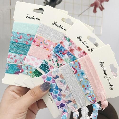 60set/lot 5pcs/set Heart Wave Point Hair Bands Elasticity Banana Leaf Flower Rubber Band Hair Styling Tools Accessories HA1160