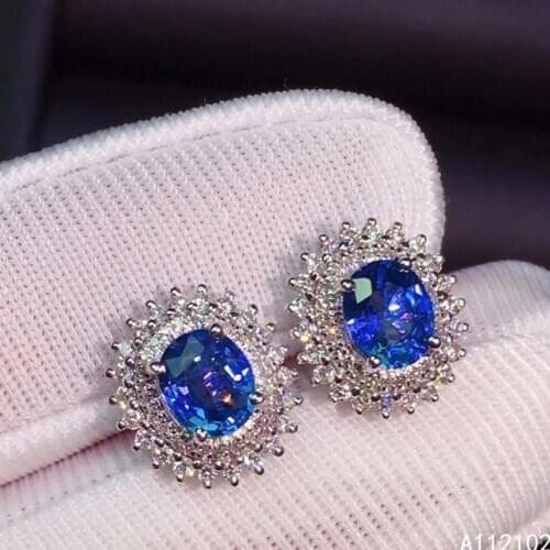 KJJEAXCMY 925 sterling silver inlaid natural sapphire popular girl earrings new gemstone ear stud support test Chinese style