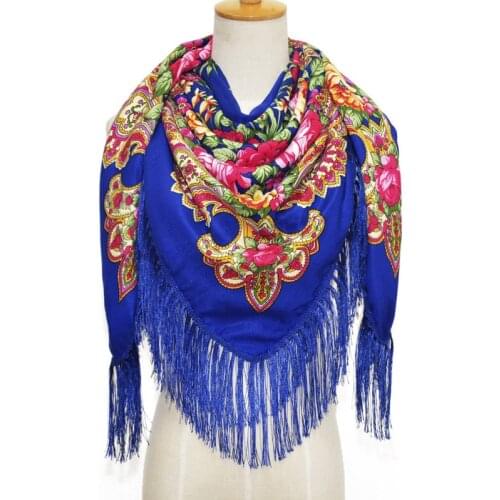 Scarfs Large Size Fringed Scarf Autumn and Winter Ethnic Style Shawl Women Retro Print Flower Square Scarves Explosion Pashimina