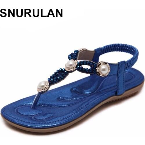 SNURULAN Women Flats Sandals 2018 Summer New Bohemia Woman Flip Flops Sandals Women Beach Shoes Plus Size 35-42 ladies shoesE171