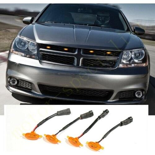 LED Car Front Grille LED Amber Light Raptor Style Light Kit Decor W/ Wire Speed 4Pcs For Dodge Avenger 2011-2014
