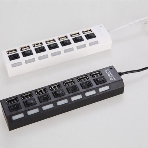7 Ports LED USB Hub Splitter ON/OFF Switch Adapter Cable Computer Hub USB High Speed USB 2.0 Power Hub for Laptop PC Notebook